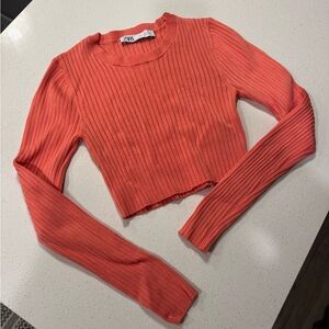 Zara Coral Long Sleeve Crop Top